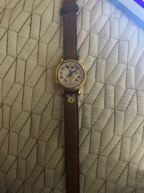 Lorus Women's Mickey Mouse Gold-Tone Watch with Brown Leather Strap